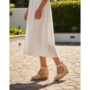 Jack Rogers Palmer Closed Toe Mid Wedge Espadrille Rattan Sandal Sz. 7M